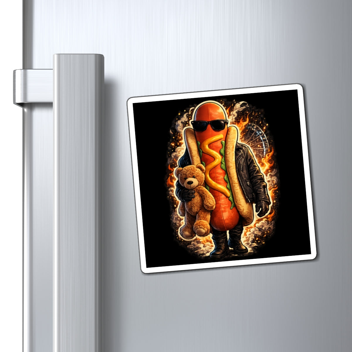 Hot Dog with Teddy Bear by Dark.Lex Magnet — Refrigerator Magnet