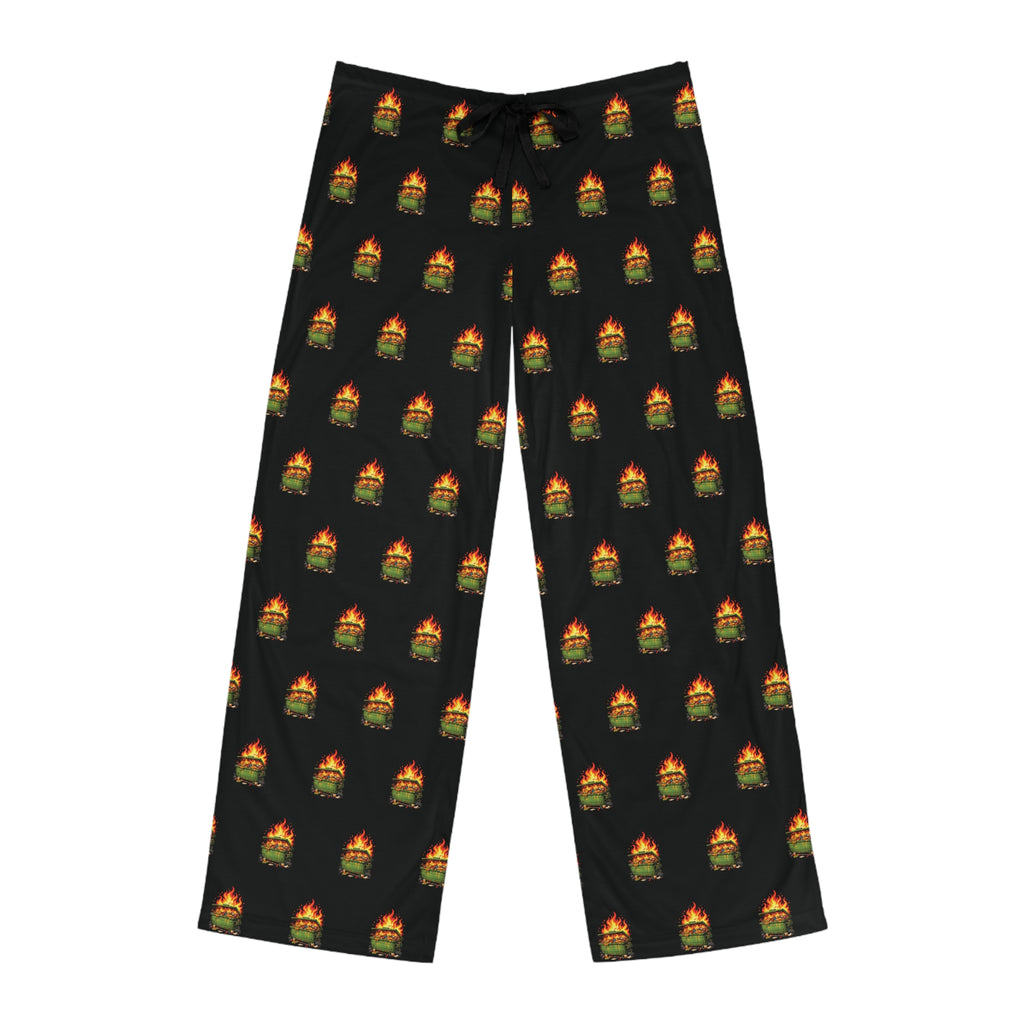 Men's Black Pajama Pants with Dumpster Fire Pattern