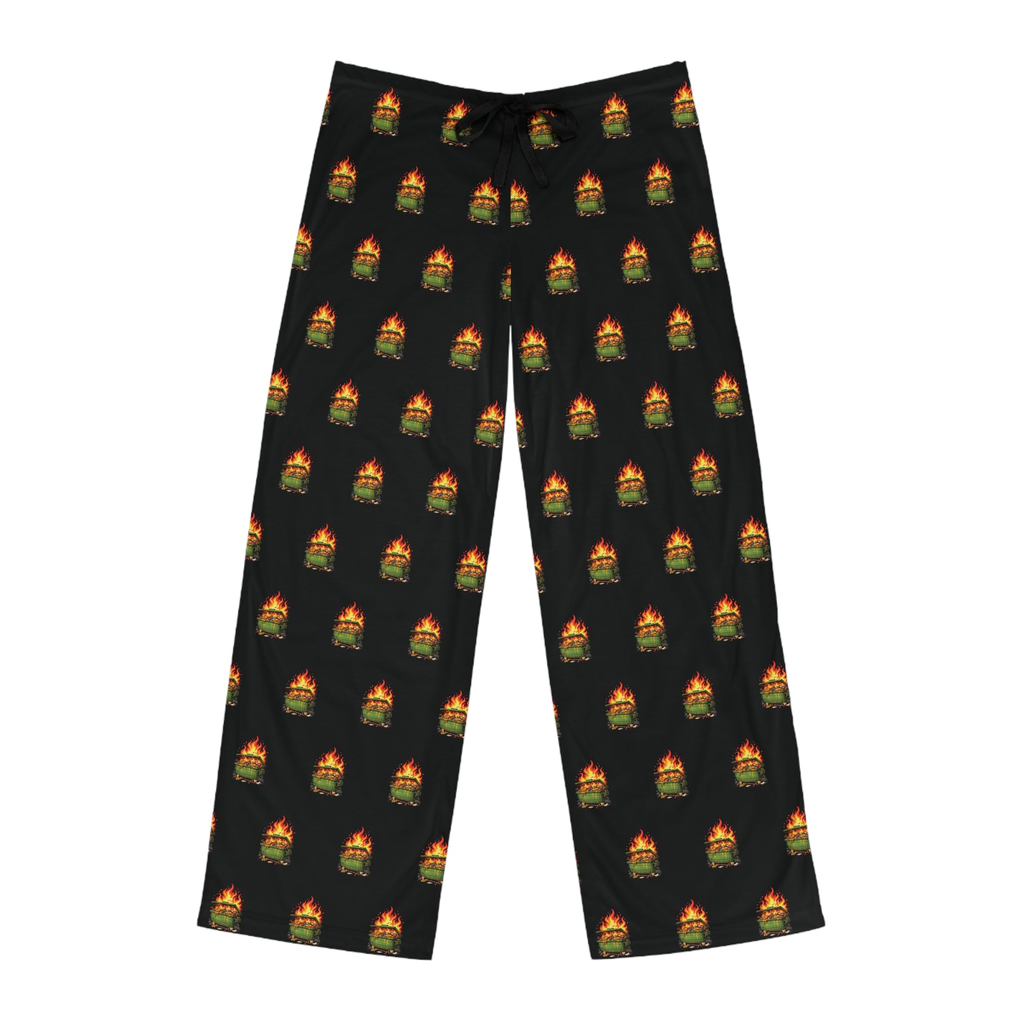 Men's Black Pajama Pants with Dumpster Fire Pattern