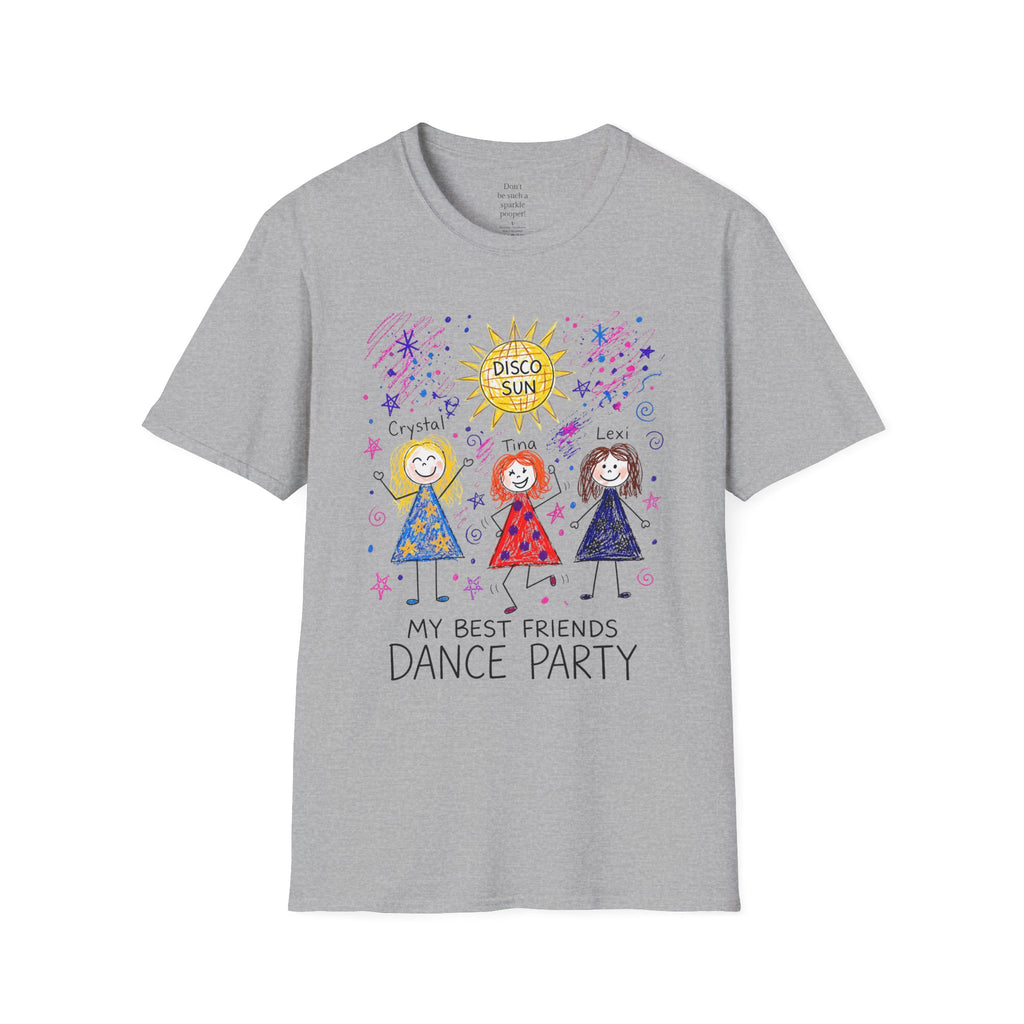 Sparkle Squad Dance Party by MilesGT T-Shirt — "My Best Friends Dance Party" Crystal Sparkle Drawing by MilesGT Cute Graphic Tee