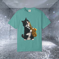Tuxedo Cat Playing Saxophone T-Shirt — Funny Jazz Kitty Graphic Tee