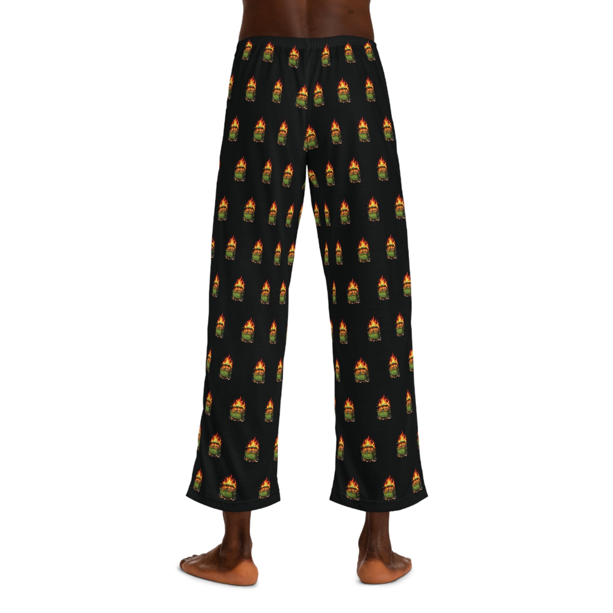 Men's Black Pajama Pants with Dumpster Fire Pattern